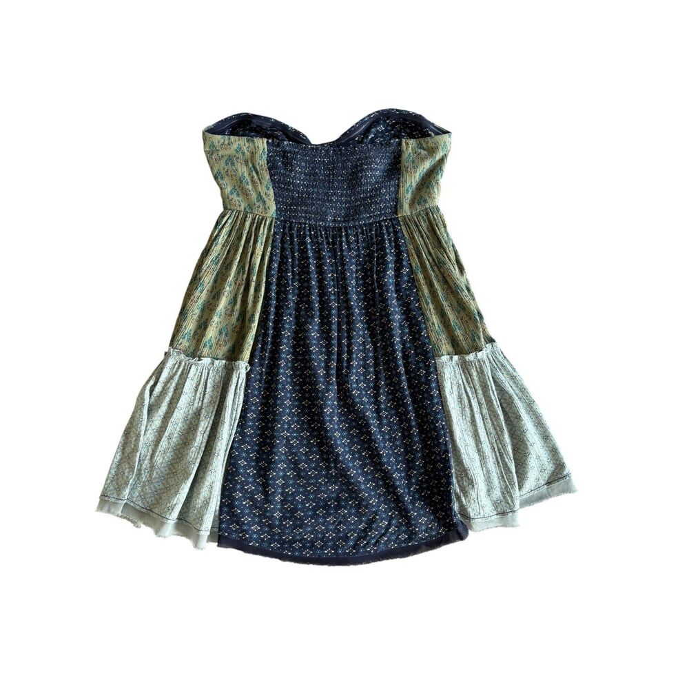 Free People "Across The Sea" Patchwork Strapless Tunic Mini Dress Indie Size M - Picture 3 of 10